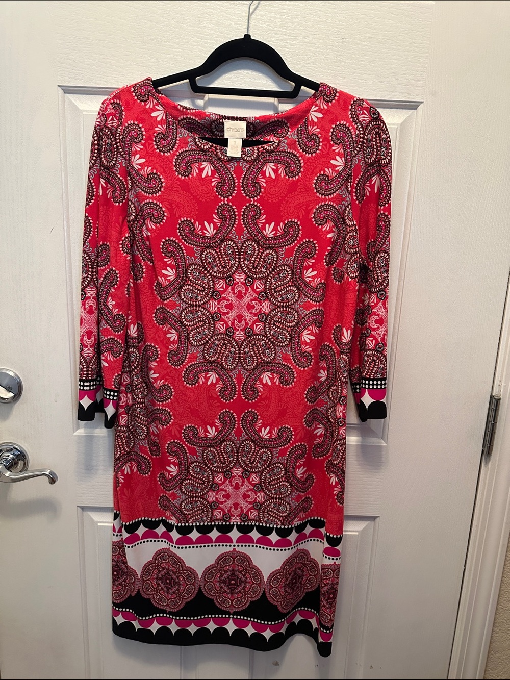 Chico's Paisley-Print 3/4 Long Sleeve Shift Dress Size Med (Chico’s size 1)